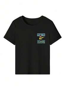 Camiseta de manga corta y cuello redondo informal con estampado gráfico de dibujos animados para niños, ideal para el verano