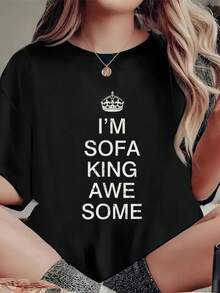 I'M Sofa King Awesome Funny T-Shirt T-Shirt Print T-Shirt, Casual Crew Neck Short Sleeved Summer Top - Black - View 1