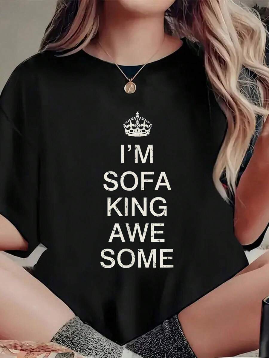 I'M Sofa King Awesome Funny T-Shirt T-Shirt Print T-Shirt, Casual Crew Neck Short Sleeved Summer Top - Black - View 1
