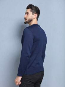 Sueter tricot masculino casaco blusa de frio gola redonda manga longa blusa de Lã