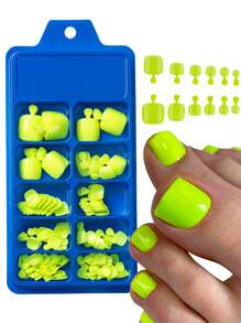 120 Pcs Glossy False Toe Nails 12-Sizes /Box Fluorescent YellowPress On Nails Full Cover Short Square Fake Toenails Artificial Acrylic Pedicure Tips For Women Girls,,Yellow Toenails