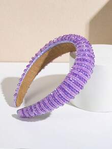 1pc Women's Purple Crystal Decor Wide Headband, Party Hair Accessory, Summer