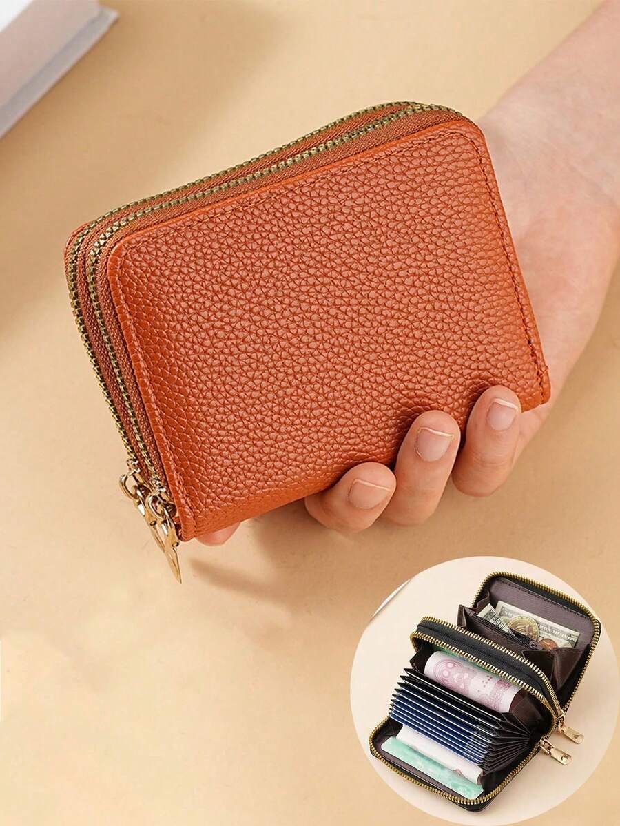 Cute & Fashionable Geometric Patchwork Women Wallet, Mini Wallet, Small Wallet - Brown - View 1