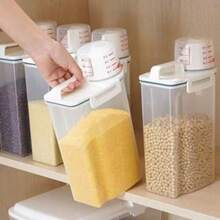 Pote Hermético Com Medidor Organizador De Alimentos Mantimentos Arroz 2L - Transparente - Visão 9