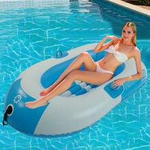 1pc Inflatable Boat, Green/Blue PVC Floating Swimming Pool/Beach Raft - Multicolor - View 11