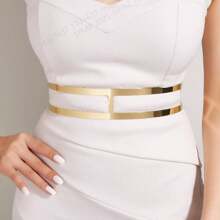 1 Hollow-Out Gold Tone Underwire Plus Size Belt For Women, Suitable For Dresses, Party, Wedding, Music Festival