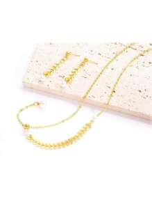 One Set Of Women Fashion Jewelry Including One Necklace, One Pair Of Earrings, One Bracelet In Golden Color With Wheat And Faux Pearl Design, Delicate Texture And Luxurious Style, Perfect For Festival Gift Giving