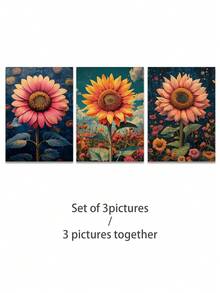 1/3Pcs, Optional Frame, High Quality Print Painting, Modern Style, Sunflowers, Flowers, Illustrations, Colorful, Flower Lovers, Wall Art Poster, Home Decoration, Suitable For Living Room, Sofa, Bed, Hallway, Bedroom, Bathroom, Office, Perfect Art Gift, PVC Rigid Pipe Packaging,Wall Art With Frame - Multicolor - View 13