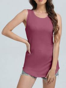 Speed mate Women's Loose Fit Round Neck Sleeveless Tunic Top, Casual Sports Style, Spring/Summer - Watermelon Pink - View 3