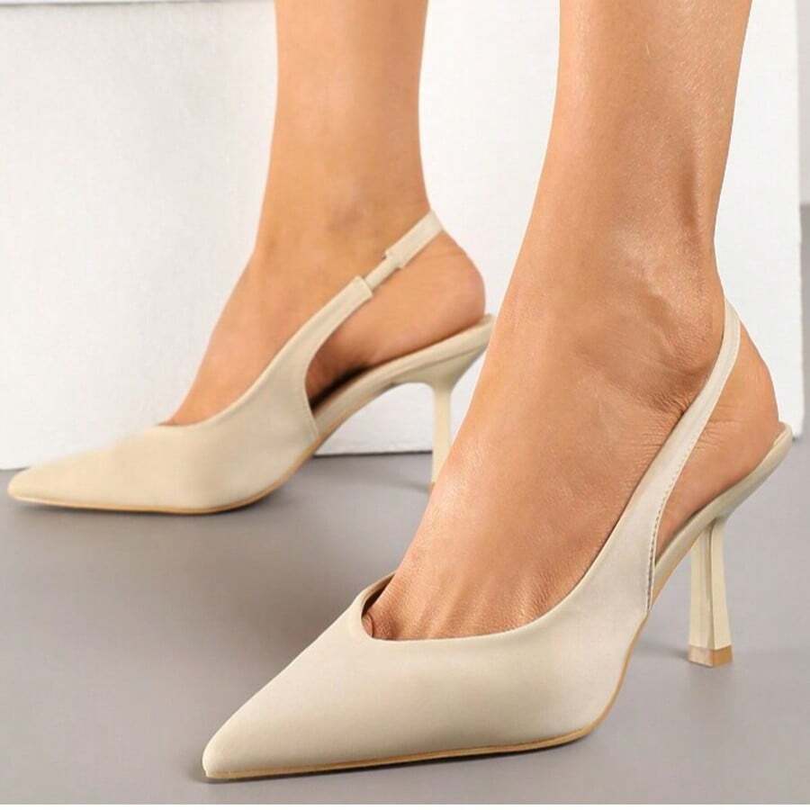 Tacones altos de moda de punta fina para uso diario de mujer - Beis - Ver 1