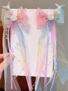 2 Piezas Accesorios para el cabello de niñas con diseño de cola de pez con destellos y perlas en tono azul océano, estilo vacacional