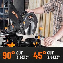 DOVAMAN 10-Inch Single Bevel Sliding Miter Saw, W/3 Blades, 4500/3200RPM, Cut For Wood, PVC And Soft Metal