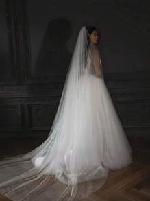 1pc White Shiny Chiffon Single Layer Blusher Veil, Suitable For Bridal Veil With Metal Comb, Women Headpiece For Easter