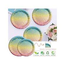 Round Disposable Paper Plates For All Occasions - 100 Pack - 50 X 9" And 50 X 7" Dinner Plates, Golden Foil Polka Dots , White And Gold Party Supplies - Rainbow - 查看 2