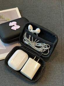 Portable Mini Storage Bag, Decorated With Pink Electroplated Bow, Waterproof & Shockproof EVA Hard Shell Camera Case, Shock-Absorbing Storage Box, Suitable For Storing Digital Cameras And Electronics, Camera Bag, Digital Camera Bag, Travel Essential, Travel Accessory, Travel Essentials - Black - View 8