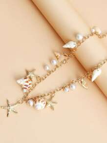 1 pieza Cadena de Body para mujer de playa, cadena de cintura con diseño de estrellas de mar y conchas de estilo oceánico, usar con bikini sexy