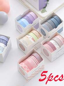 5-teiliges/Box Set mit einfarbigen und Papier-Masking-Tapes, geeignet für DIY Sammelalbum Dekoration, Junk Diary Collage, Fotoalbum Masking Tape Schreibwaren, Basteln, Scrapbooking 10mm (0,4 Zoll) breit 2 Meter lang Schulanfang