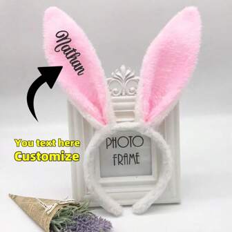 Customized Cute Rabbit Ear Headband, Can Print Your Name, Nickname Or Personalized Slogan To Create Unique Custom Headband, Diverse Colors To Match Different Aesthetics (Sweet, Chic Or Elegant), Suitable For Weddings, Easter, Halloween, Children's Day, Mother's Day, Graduation Parties, Cosplay And More Occasions, Great For Photos And Adding Holiday Atmosphere