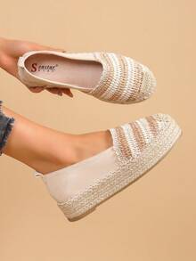 Women's Thick Sole Flat Shoes, Boho Casual Outdoor Vacation - Beige - View 1