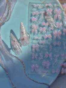 1 Peça Adesivo de Unha 3D Concha Luzente Laço Rosa e Branco Luxuoso, Adesivo de Unha Adesivo, Componente de Unha Bonito Adesivo