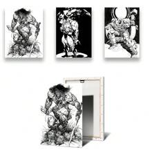 1pc/3PCS Wall Arts Posters Superhero Black And White Illustration Black And White Art Handsome Suitable For Residential And Dormitory Walls, Living Room And Bar Decoration, Dining Room Or Bathroom, Room Decoration, High Quality Without Frame, Indoor/Outdoor Canvas Art, Frameless/Framed ,Wall Art With Frame