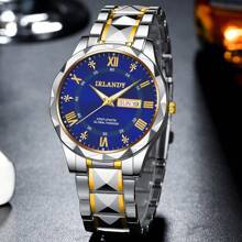 Reloj de cuarzo de lujo de marca superior para hombres, con calendario, correa de acero inoxidable, diseño deportivo y de negocios casual, esfera redonda con números romanos, un regalo perfecto para fiestas, bodas, vacaciones en la playa y para parejas