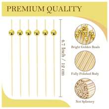 100PCS Cocktail Picks, Fancy Toothpicks For Appetizers, Decorative Skewers For Appetizers Drinks Party Fruit, 4.7 Inch Long Wooden Bamboo Gold Ball Food Sticks Charcuterie Boards Accessories