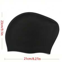 1pc Summer Silicone Black Swimming Cap, For Long Hair, Swimming Accessories Beach Essential