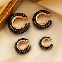 4pcs/8pcs Punk Hip-Hop Copper Inlaid Zirconia C-Shaped Clip-On Earrings Set, Simple & Stylish Jewelry For Women, Versatile Daily Wear