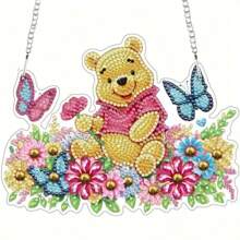 Kit de pintura de diamantes con estampado plano 2D de Winnie el Oso de Disney y Stitch, corona de flores de acrílico, colgante de mariposa con cristales de forma irregular, usado para decoración del hogar