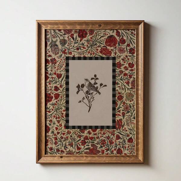 1 pieza Póster de arte de pared vintage sin marco con estampado de flor y pájaro, impresión de lienzo para decoración de apartamento, dormitorio, sala de estar, decoración del hogar moderna en estilo rústico y rústico