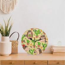 Reloj de pared redondo de madera de 12'', decoración del hogar, reloj de guardería con diseño de animales, con patrón de género neutro, funciona con pilas, sin sonido de tictac, para el hogar, dormitorio, restaurante - Estilo-3 - Ver 2
