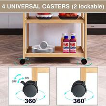 Kitchen Island Cart On Wheels With Storage Drawer & Shelves, Bamboo 3-Tier Rolling Utility Serving Rack With Solid Wood Countertop & Lockable Casters (Natural) - 1 - View 6
