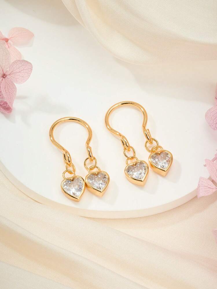 2pcs Adjustable Fake Nipple Jewelry, Clear Heart-Shape CZ Fake Nipple Rings, Stainless Steel Fake Nipple Piercing Silver Gold - Multicolor - View 6
