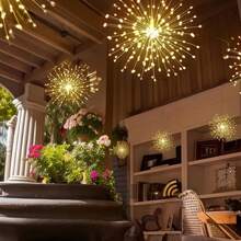 4-In-1 Hanging Sunflower String Lights, 240/360/480 LED Fireworks Fairy Lights With Remote Control, 8 Modes, Ideal For Outdoor Garden, Wedding, Christmas Party Decorations (Warm White)