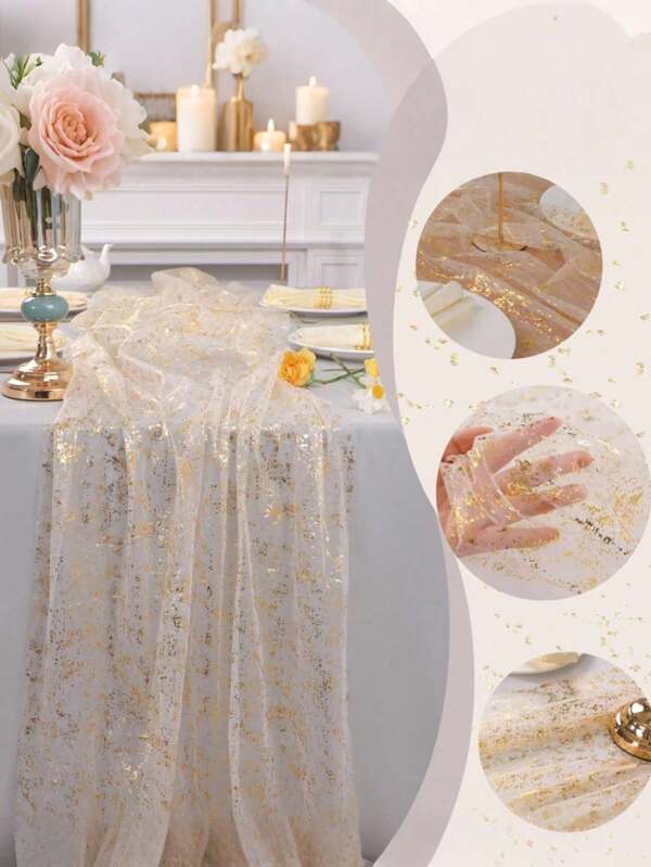Mesh Table Flags,Party Table Decoration Table Runner,Hot Stamping Tulle Table Flags,Suitable For Wedding And Birthday Party Decoration