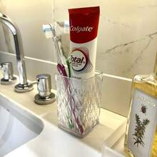 Kit 2 Transparent Toothbrush And Toothpaste Holders Makeup Organizer Glamour Plasútil Office - Trong sáng - Xem 2
