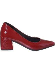 Women's Wet Patent Leather Pumps Casual Dress Shoes Low Square Thick Heel - Đỏ - Xem 3