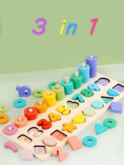 1 PIEZA Tablero de madera educativo para niños con formas digitales 3 en 1, juguete para ejercitar la coordinación mano-ojo, concentración y desarrollo del pensamiento de los niños, adecuado para interacción entre padres e hijos