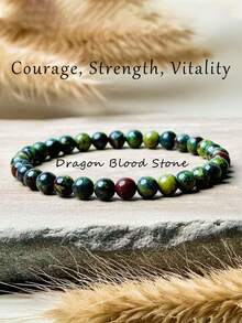 YAUKIA Natural Dragon Blood Stone Bracelet - Green Red Gemstone Bracelet For Courage & Strength & Vitality - Men's Fashion Stretch Beaded Bracelet Handmade Jewelry Gift - Multicolor - View 7