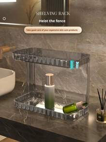 1 pieza Estantería de almacenamiento de maquillaje, Caja de almacenamiento transparente sencilla, Organizador de tocador, Soporte para productos de cuidado de la piel de gran capacidad, Apto para botellas, tazas, cosméticos, Decoración de habitación, Decoración del hogar, Accesorios de baño, Para vacaciones en la playa, Colección de baño, Colección de dormitorio, Gran capacidad