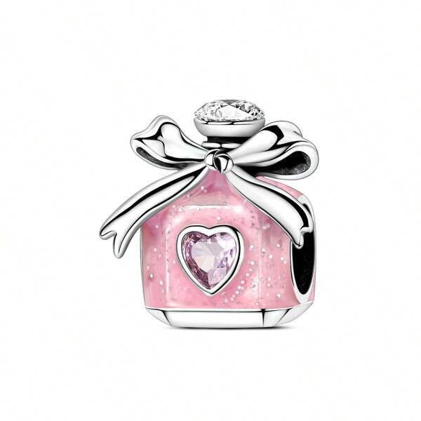 Perfume Bottle Bow Charm Beads - 925 Sterling Silver Fragrance Pendant Fits Original Bracelet Necklace Jewelry, Luxurious Gift For Fashionistas Accessory/Party
