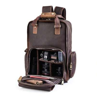 The Gaetano | Large Leather Backpack Camera Bag With Tripod Holder Default Title