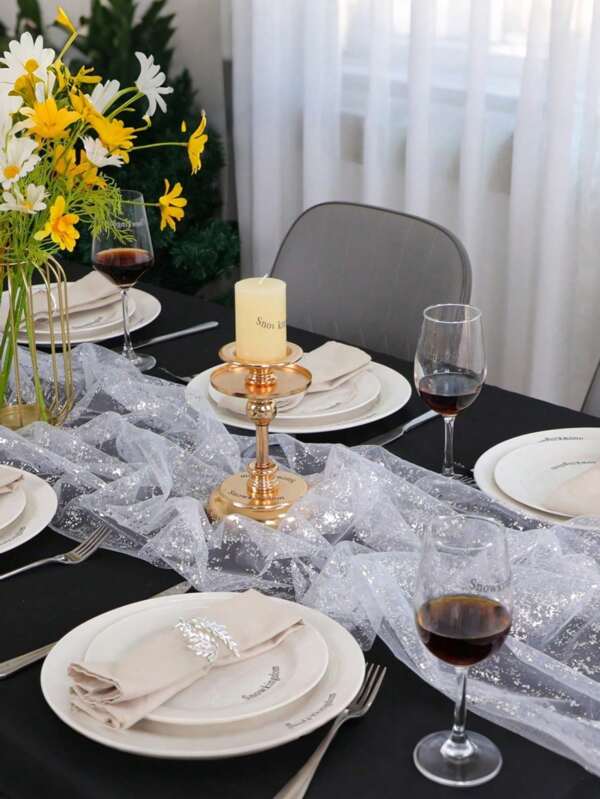 Mesh Table Flags,Party Table Decoration Table Runner,Hot Stamping Tulle Table Flags,Suitable For Wedding And Birthday Party Decoration