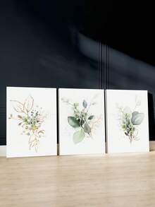 Set Of 3 Watercolor Style Wall Art, Berry Wall Decor, Green Leaves Canvas Prints, Botany Home Decor, Retro Style Artwork Wall Posters Wall Decorations, Natural Room Decor Wall Hanging Poster For Living Room Bedroom Bathroom ,Wall Art With Frame