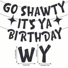 DIY 串闪粉 1 件 Go Shawty It's Ya Birthday 趣味生日金色闪光横幅 - 生日派对用品、创意和礼物 - 21 岁、30 岁、40 岁、50 岁、60 岁、70 岁、80 岁成人生日装饰、圣诞节