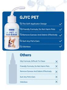 GJYC PET 2.03 液盎司狗狗耳部清洁液，宠物耳部护理液 - 温和去除耳垢、污垢和碎屑，消除耳臭，舒缓瘙痒，无刺激配方
