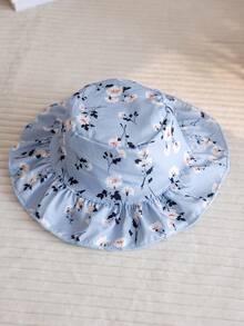 Conjunto de 2 peças para recém-nascidas: macacão estiloso e fofo com estampa floral + chapéu, ideal para o verão. - Baby Azul - Ver 8