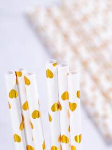 White Background Golden Heart Shaped Straws, Suitable For Parties - Multicolor - View 4