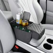 Car Center Console Height Increasing Armrest Cushion Multifunctional PU Leather Armrest Pad With Cup Holder Universal Car Armrest Pillow